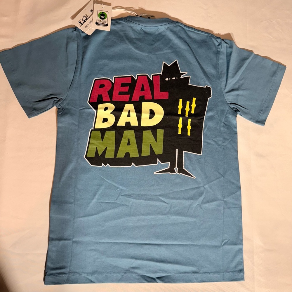 NWT Real Bad Man 100% Organic Cotton Blue Graphic T-shirt Men's Small